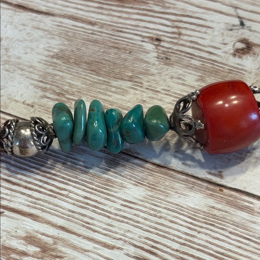Elegant Red and Turquoise Beaded Jewelry Bracelet & Earrings Set